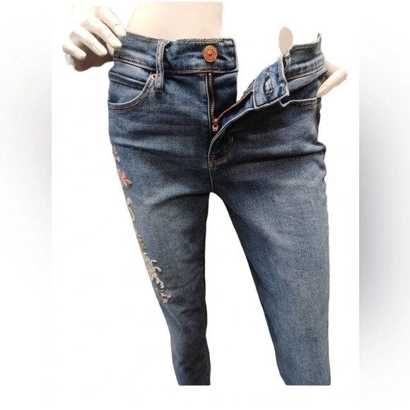 Nicole Miller New York Raw Hem High Rise Embroidered Skinny Ankle Jeans Size 6 - Picture 5 of 12